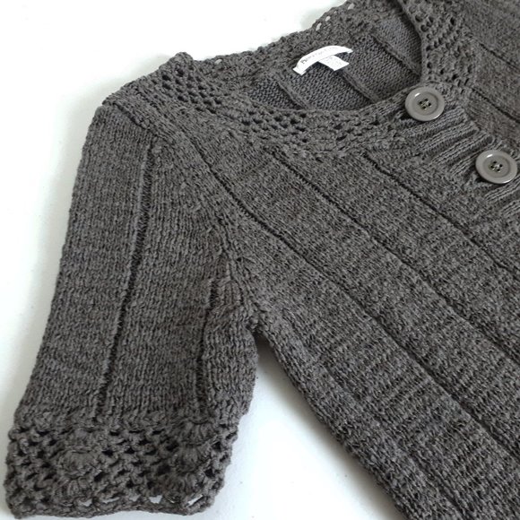 Conrad C Portion Petite Taupe Short Sleeve Knit Cardigan - Picture 3 of 12